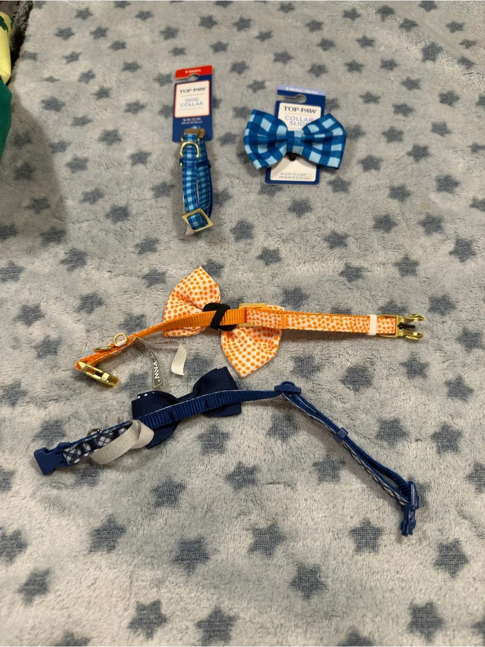 Top Paw Blue and Orange Bow Tie Collar Set - Accessories Xs